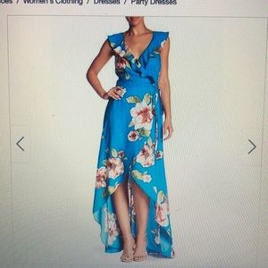 Soieblu Blue High-Low Floral Print Wrap Dress